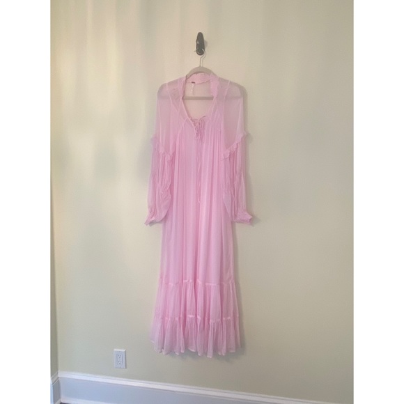 $198 FREE PEOPLE BLOUSON MIDI DRESS NEW PINK SHEER SILKY NEW MAXI LARGE - Picture 11 of 11